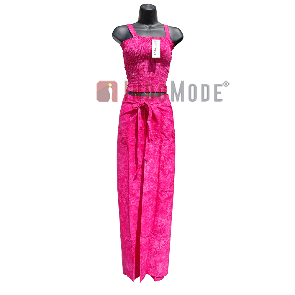 Dark Pink Embroidered Wrap Pants with Free Shirred Top Comfortable One-Size