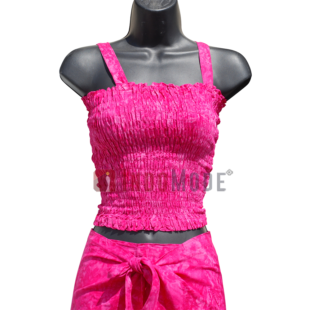 Dark Pink Embroidered Wrap Pants with Free Shirred Top Comfortable One-Size