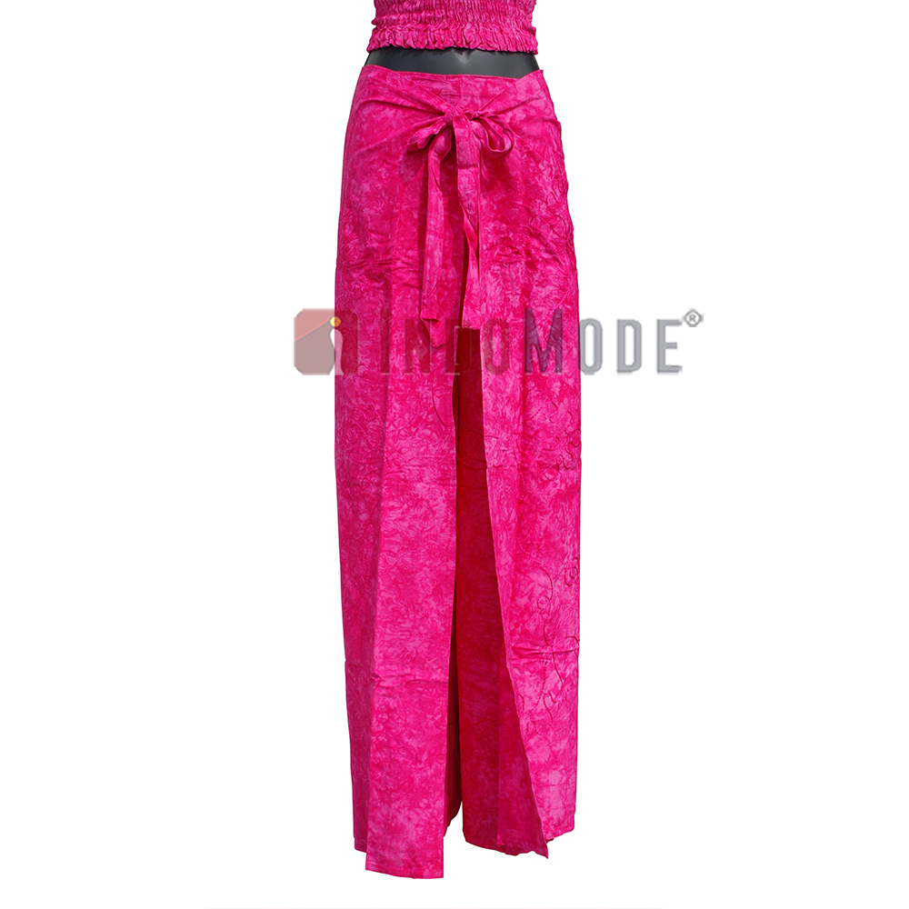 Dark Pink Embroidered Wrap Pants with Free Shirred Top Comfortable One-Size