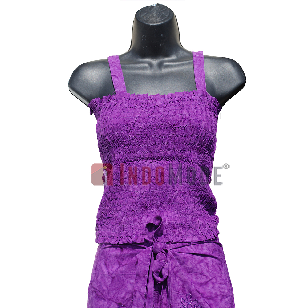 Purple Embroidered Wrap Pants with Free Shirred Top Comfortable One-Size