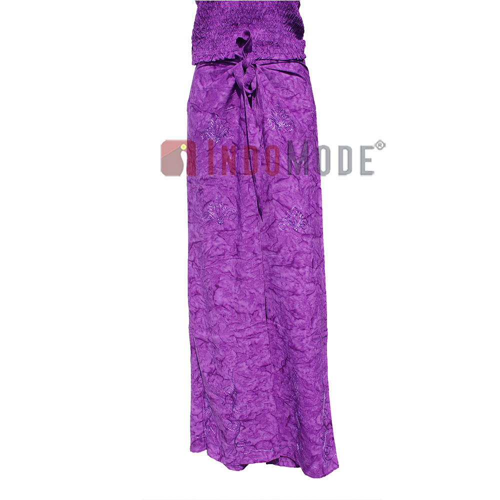 Purple Embroidered Wrap Pants with Free Shirred Top Comfortable One-Size