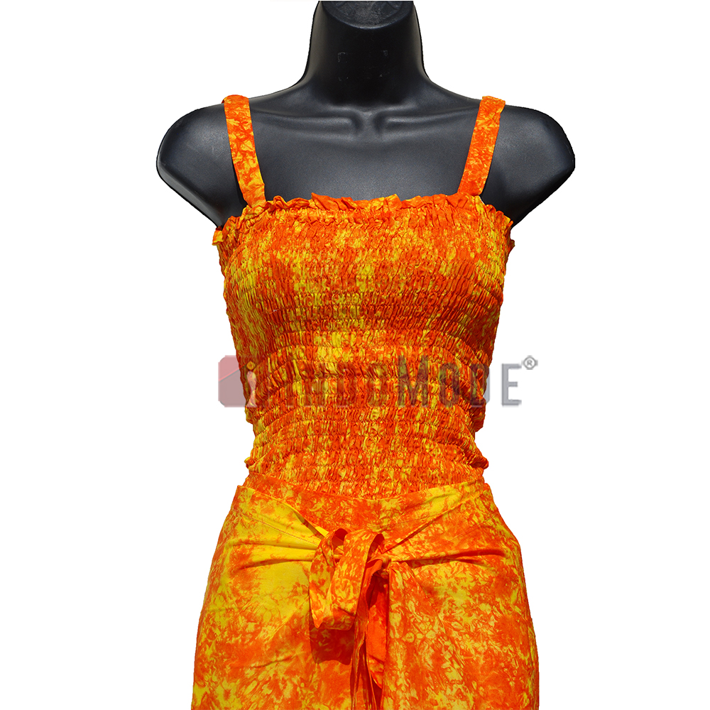 Orange Yellow Tie Dye Wrap Pants with Shirred Top One-Size Beach Wear